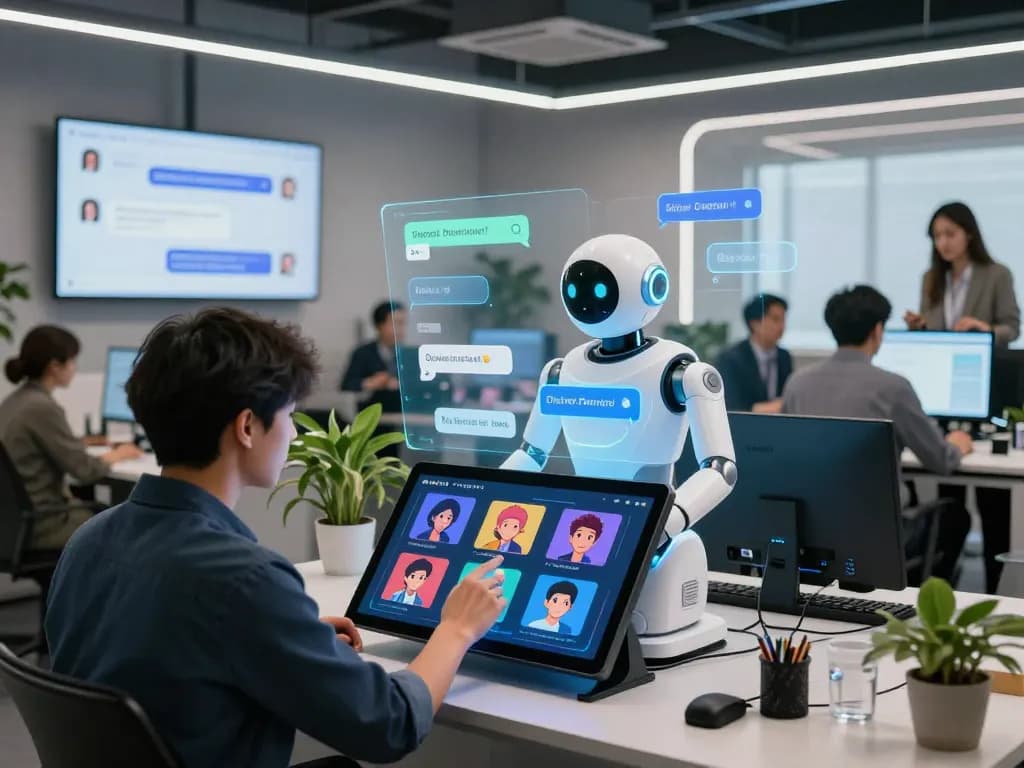 Engaging user interaction with Crushon AI chatbot technology in a modern workspace.