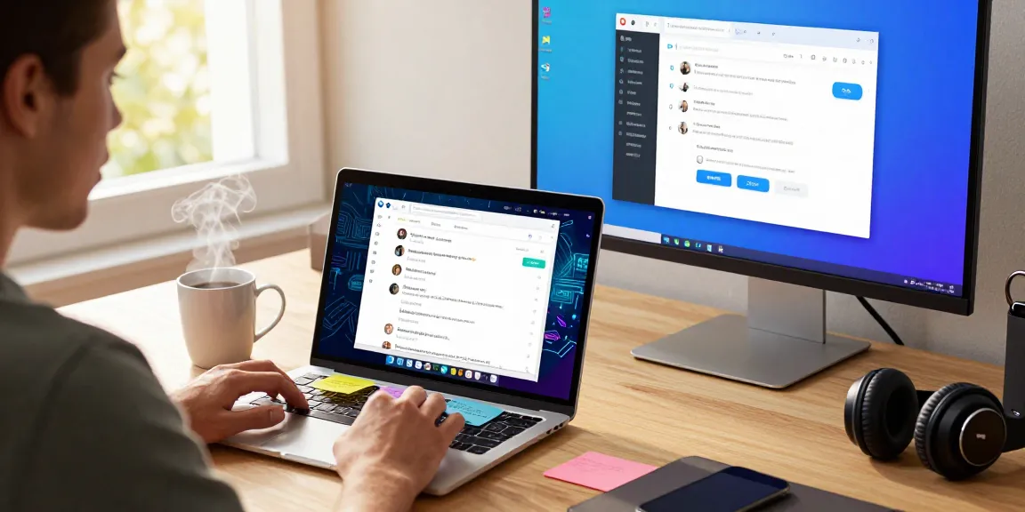Using the Telegram web version on a laptop in a modern workspace, showcasing productivity and tech engagement.