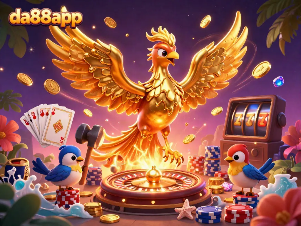 Experience excitement with da88app's molten golden phoenix and casino elements.