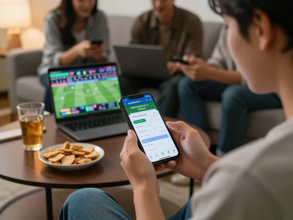 Viewing sports odds on keonhacai tv app for strategic betting in a cozy home setting.