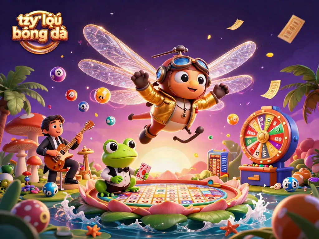 Engage with tỷ lệ kèo bóng đá as the dragonfly pilot navigates a lively casino scene with a frog dealer and jazz musicians.