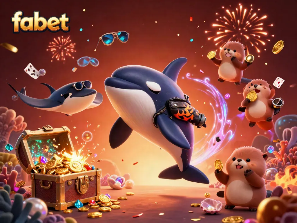 Experience the thrill of winning at fabet with a dynamic underwater casino illustration featuring exciting characters.