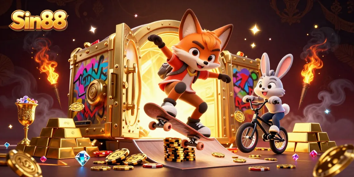Sin88 offers thrilling gameplay featuring a fox and rabbit in a vibrant casino scene.