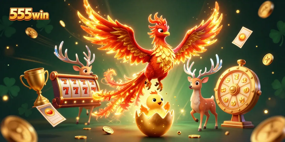 Experience the thrilling world of 555win with vibrant slot elements and magical characters.