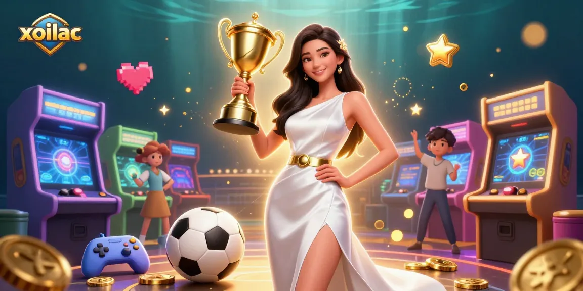 Experience the excitement of xoilac sports betting with a triumphant trophy in a vibrant scene.