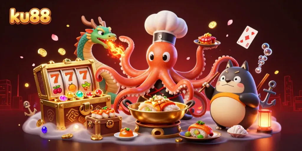 Engage with thrilling ku88 slots and jackpot games featuring vibrant characters in a dynamic scene.