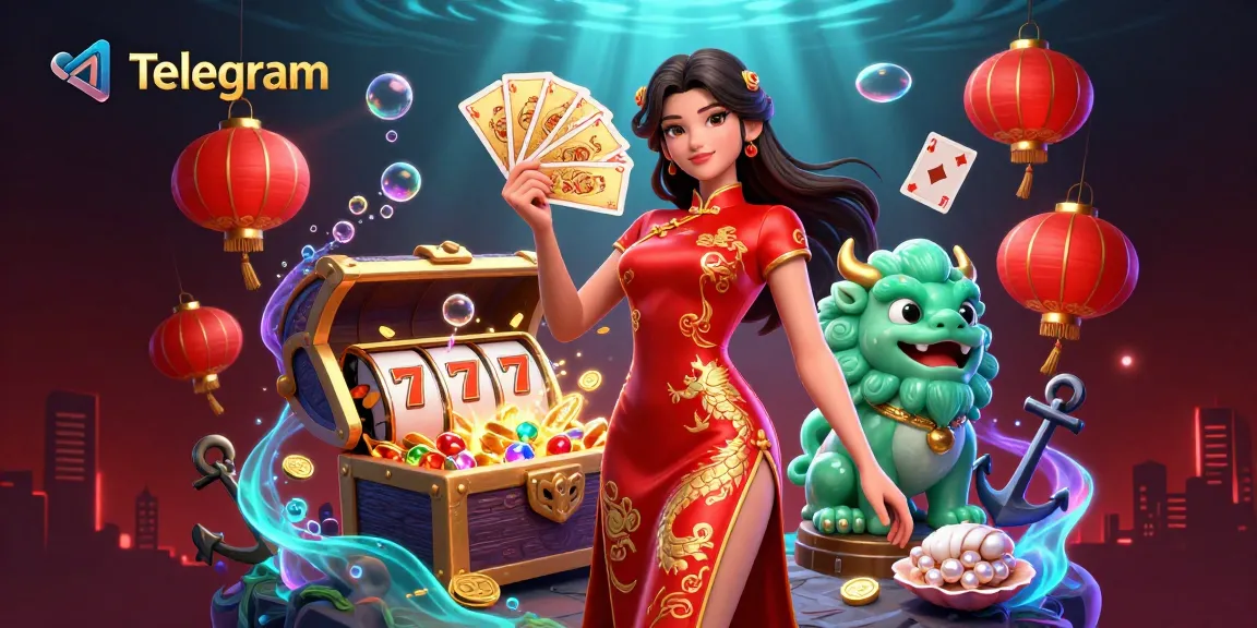 与电报互动,展现华丽的赌场场景,配有金色扑克牌和丰富的视觉效果。
