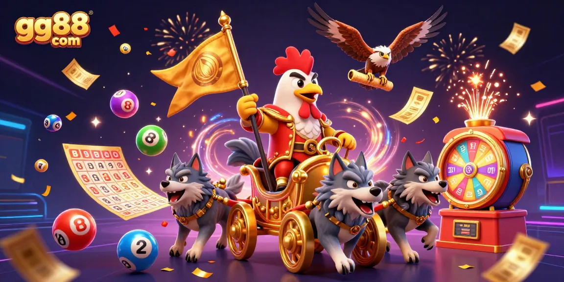 Experience excitement at gg88 com with a vibrant 3D scene of gaming adventure, featuring dynamic lottery elements.