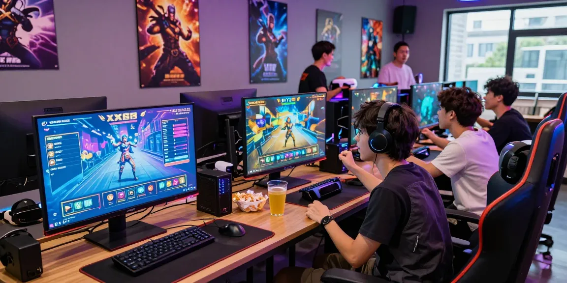 Friends enjoying XX88 games in a modern gaming lounge with vibrant atmosphere.