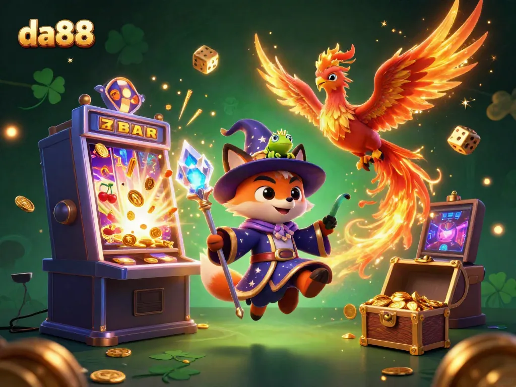 Experience the magic of gaming at da88 with entertaining 3D characters, vibrant slot machines, and jackpot excitement.