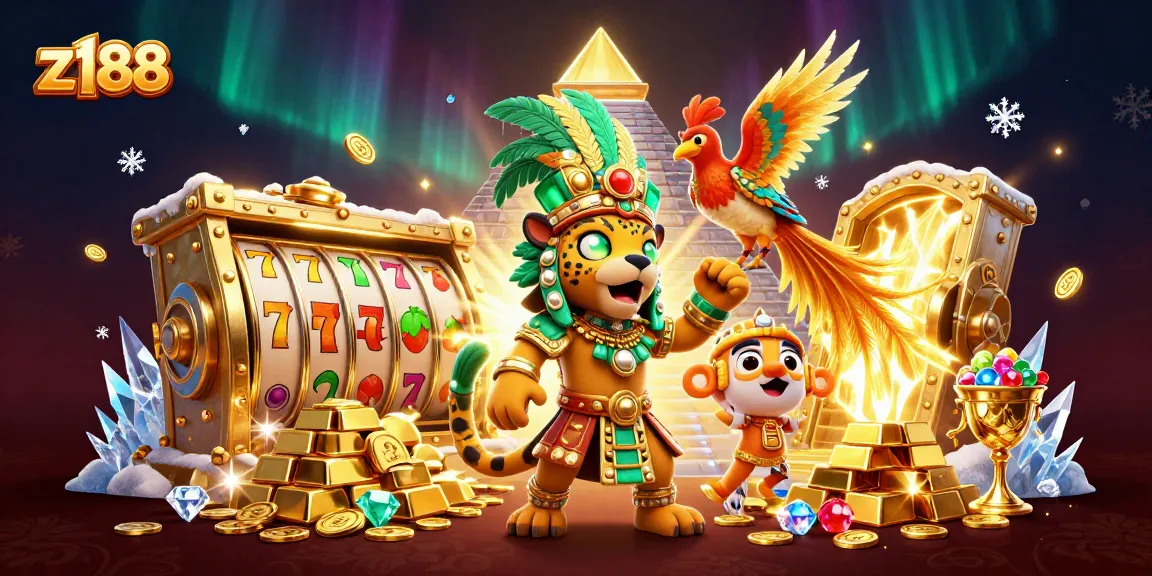 Players enjoy thrilling jackpots at z188 with vibrant slot reels and colorful gems.
