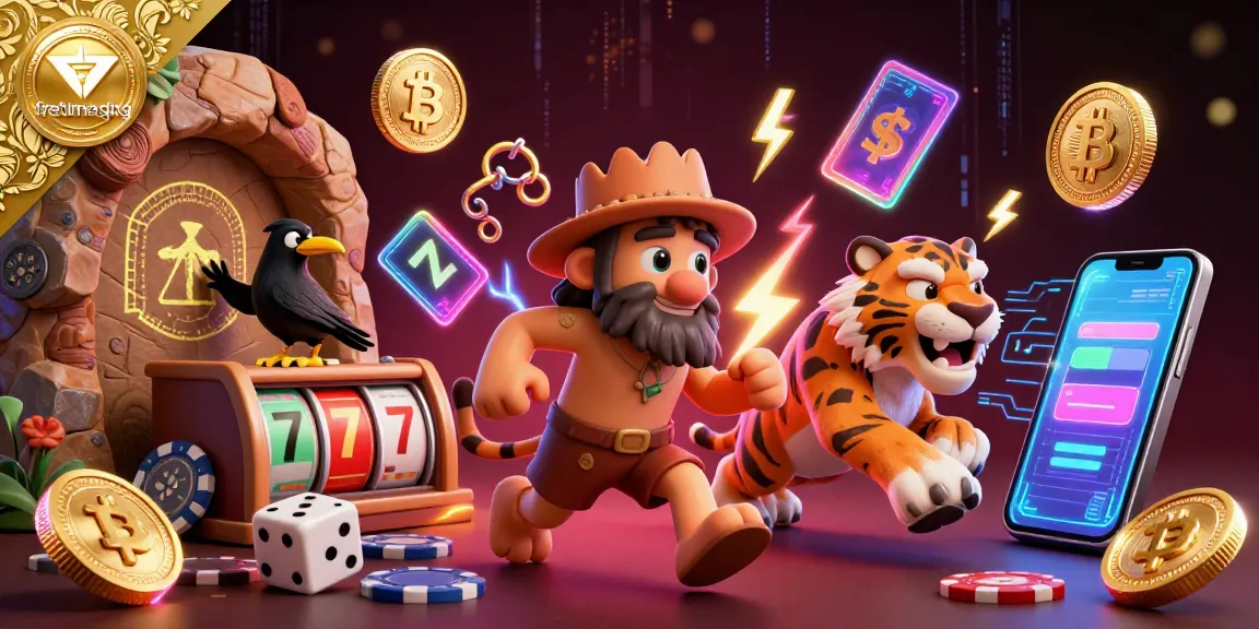 Experience thrilling gameplay with fretimaging in a dynamic online casino scene featuring 3D characters and crypto elements.