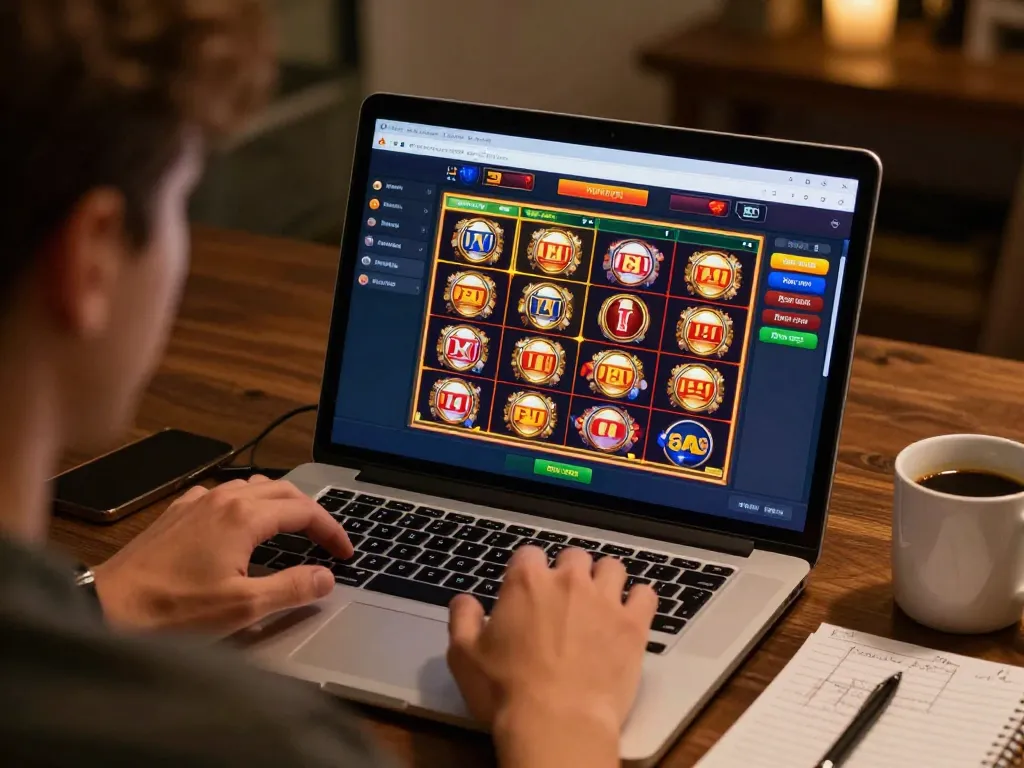 Engaging online gaming moment on jus77 with vibrant slot game interface