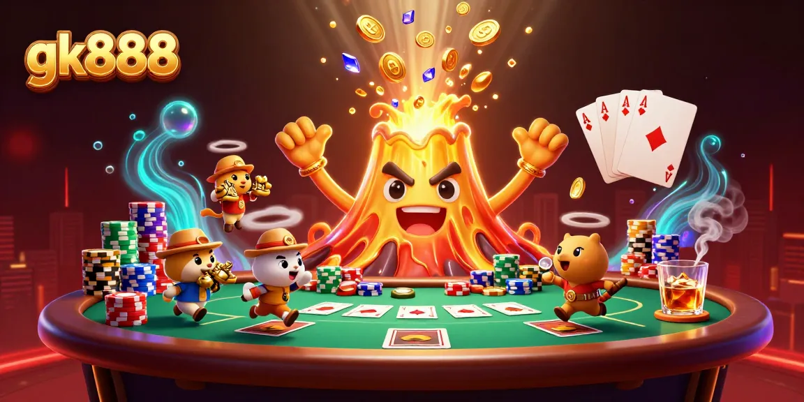 gk888 chơi game sòng bạc với núi lửa vàng và kho báu trong không gian sống động