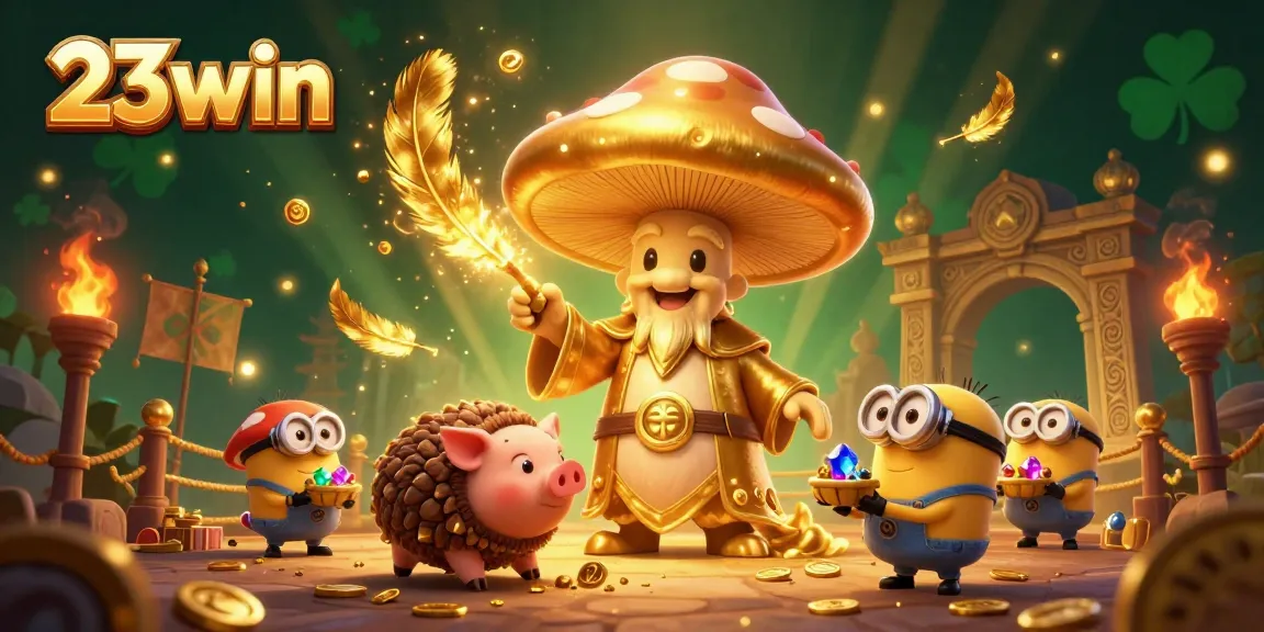 Engage with thrilling 23win gaming visuals; explore a vibrant casino adventure featuring a golden wizard.