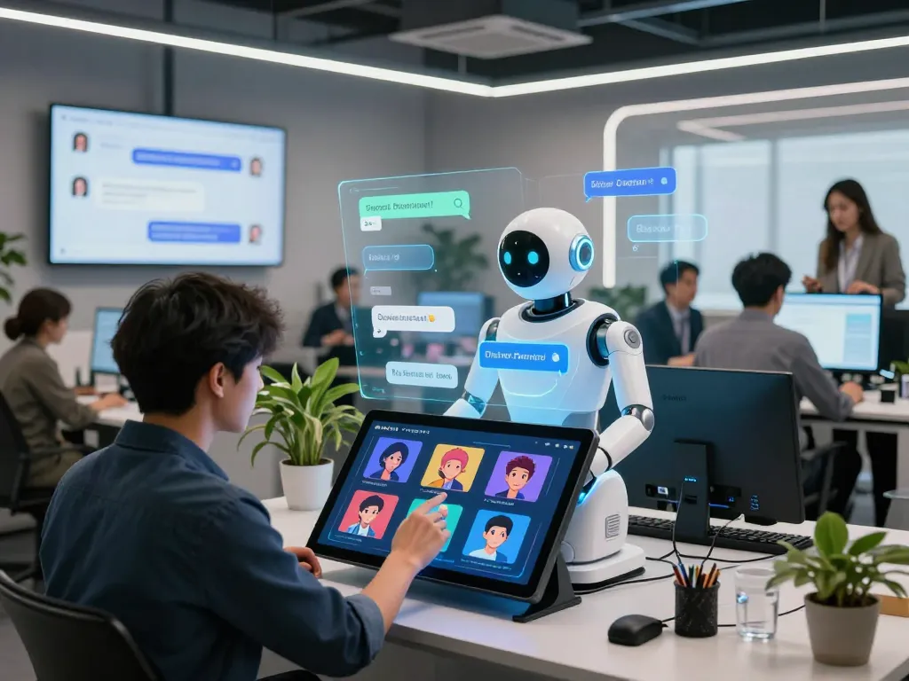 Engaging user interaction with Crushon AI chatbot technology in a modern workspace.